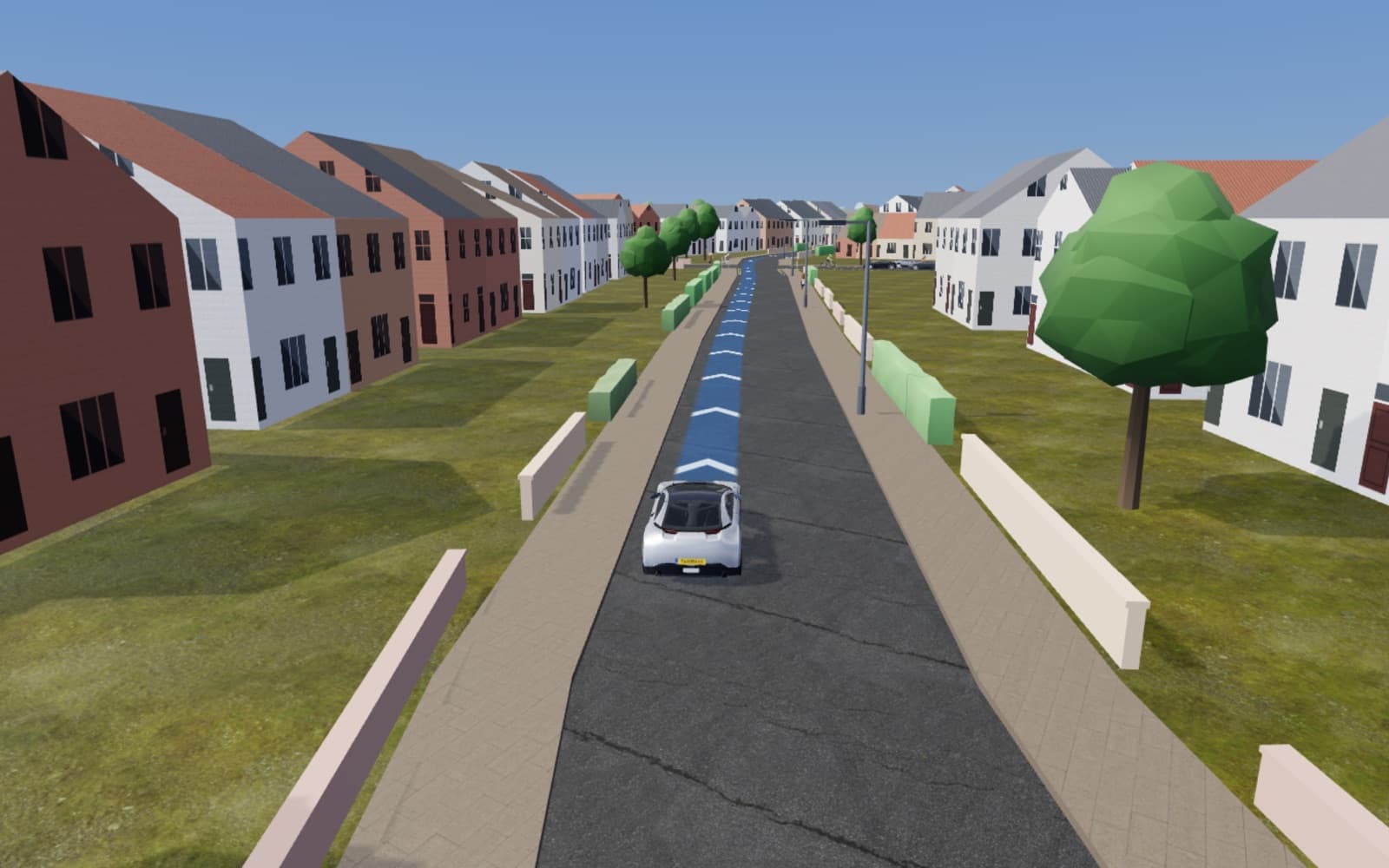 Driving a practice route in 3D along a residential street